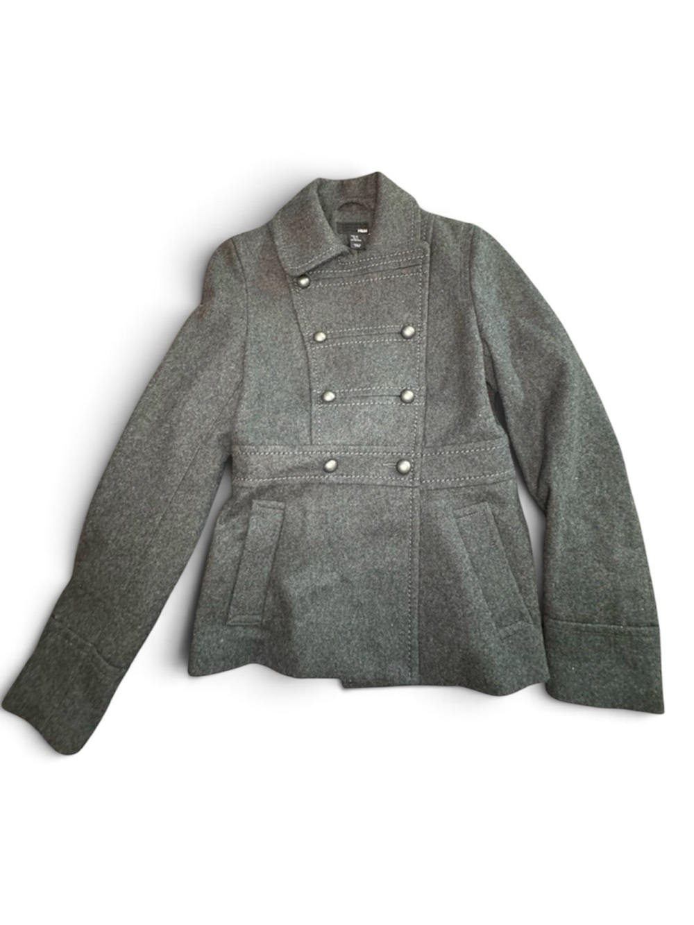 H&M Y2K 60% Wool Gray Military Peacoat Jacket Size 4 LIKE NEW